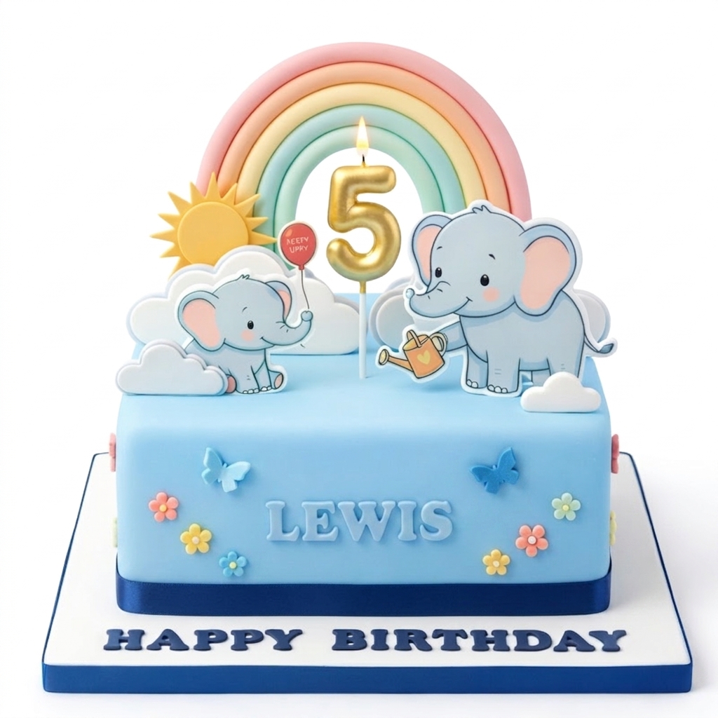 Elephant Rainbow Kids Birthday Cake