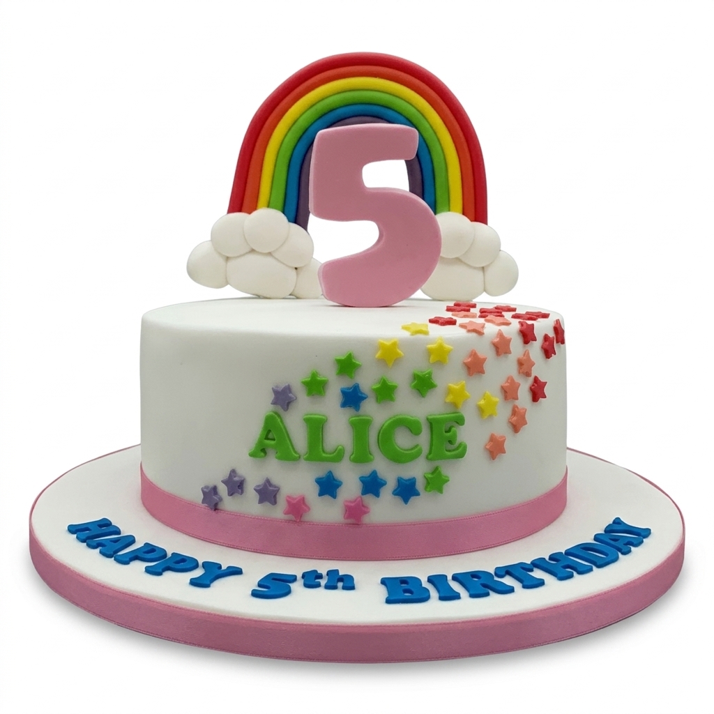 Rainbow & Stars Kids Birthday Cake with Custom Age