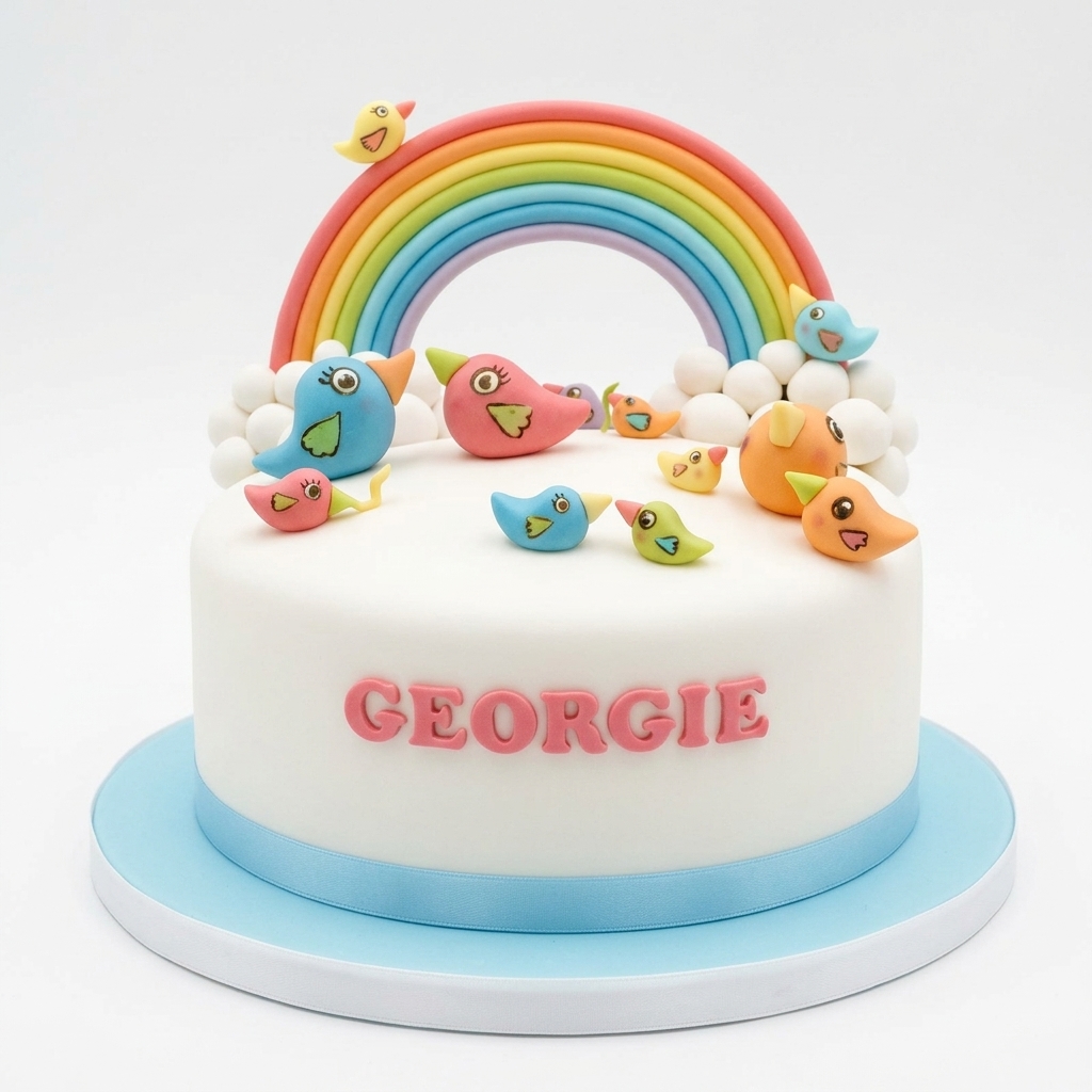 Rainbow & Birds Birthday Cake for Kids
