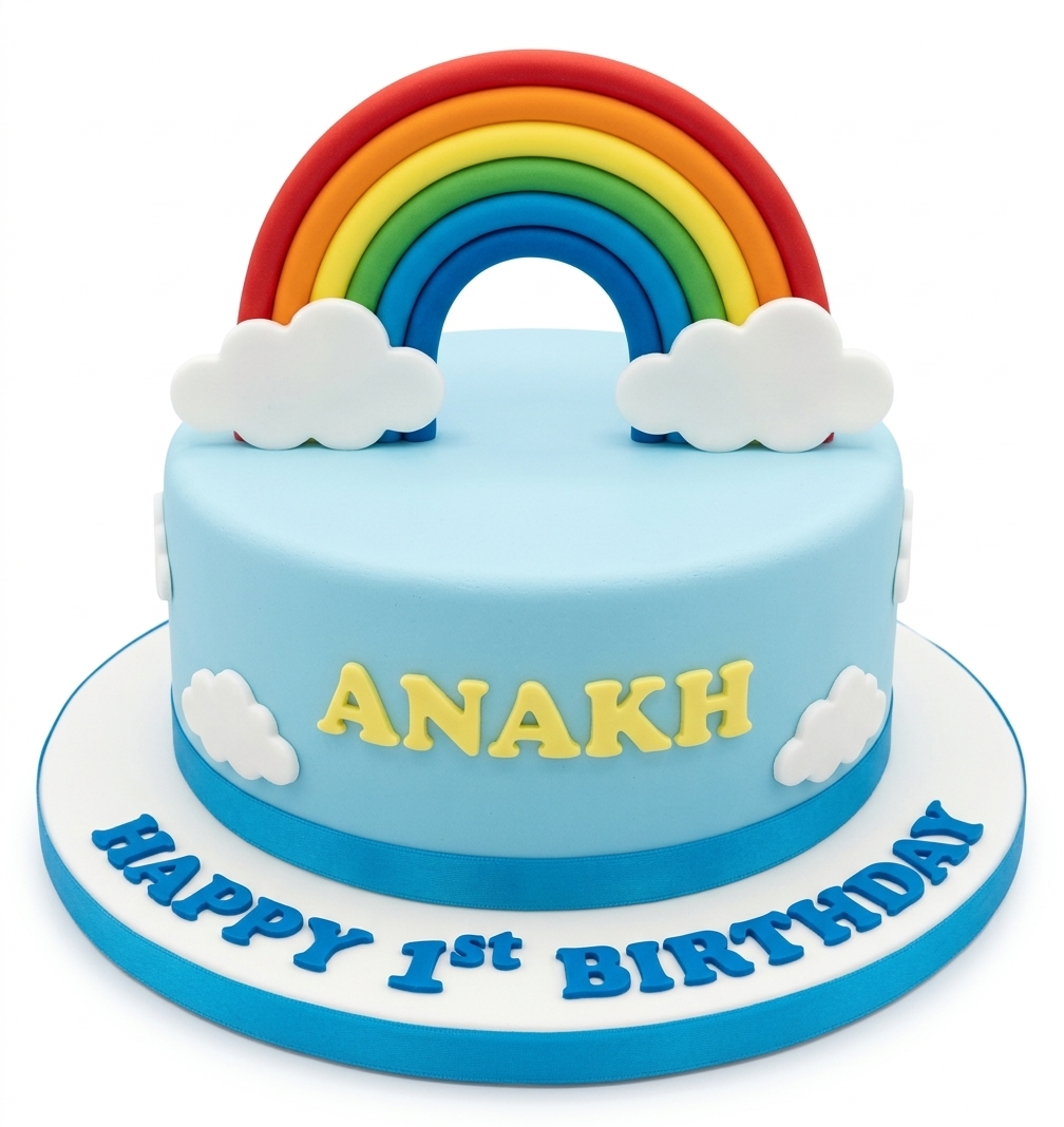 Rainbow 1st Birthday Cake with Clouds