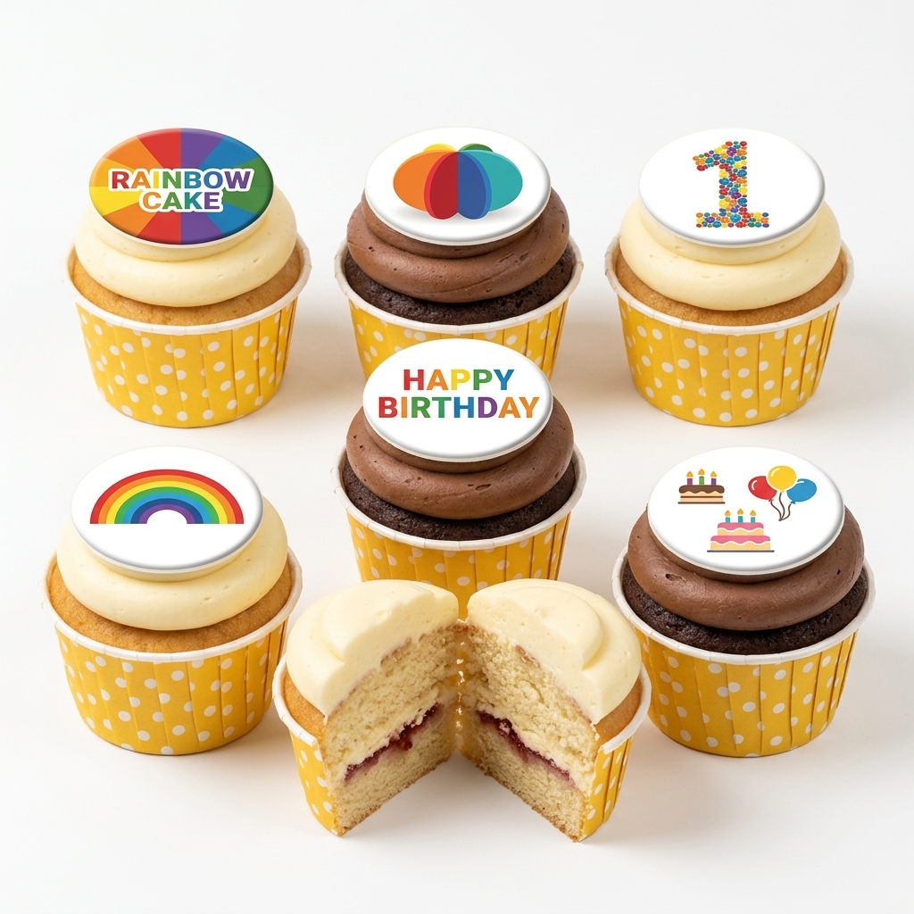 Rainbow Birthday Cupcakes with Custom Age Toppers