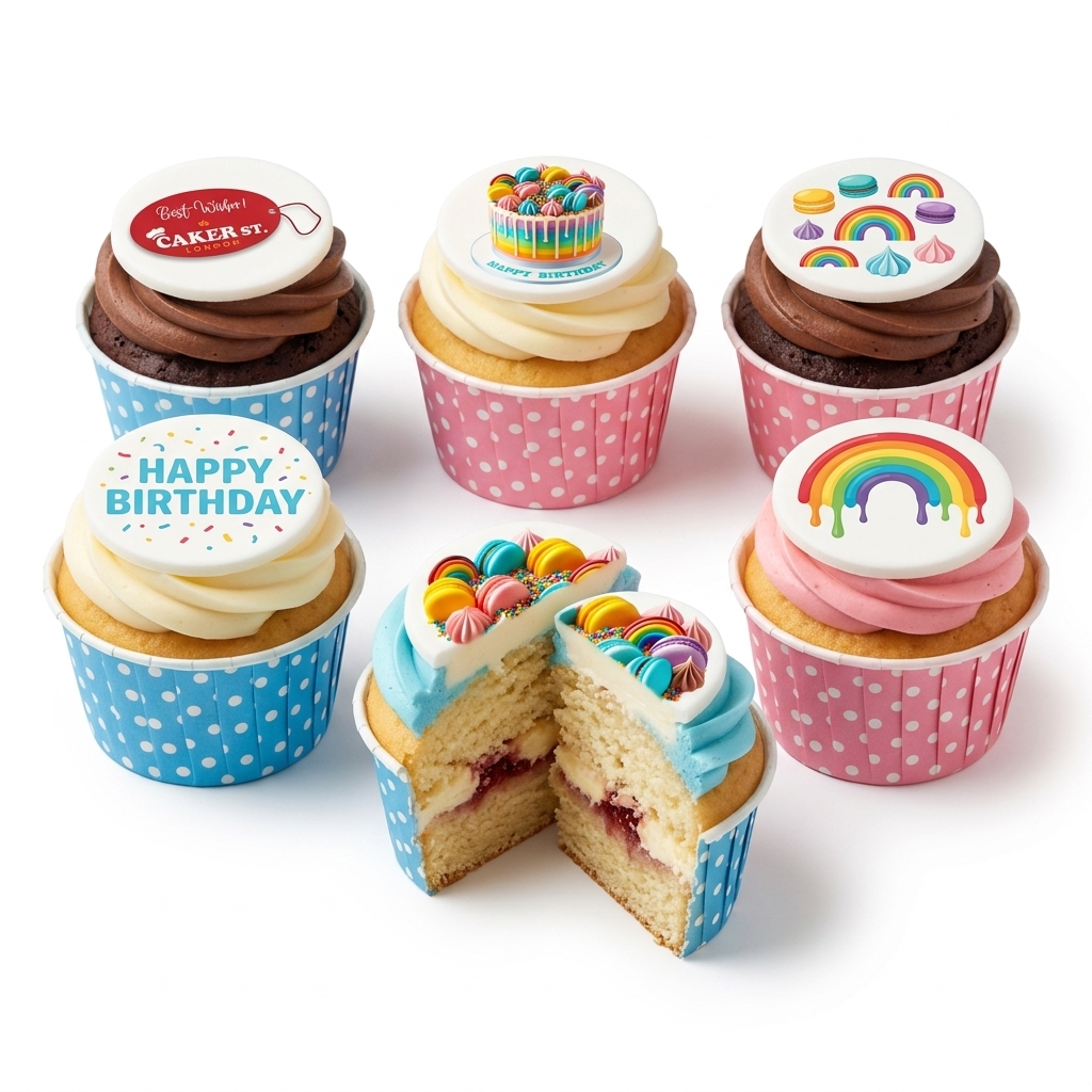 Rainbow Macaron Birthday Cupcakes