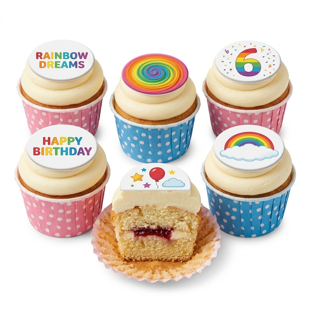 Rainbow Birthday Cupcakes with Custom Age Topper