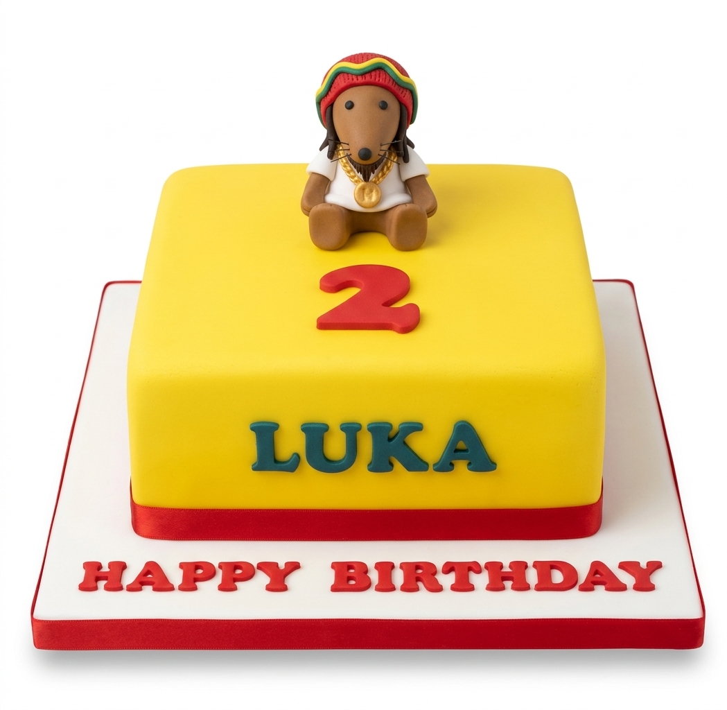 Rasta Dog Kids Birthday Cake with Custom Age
