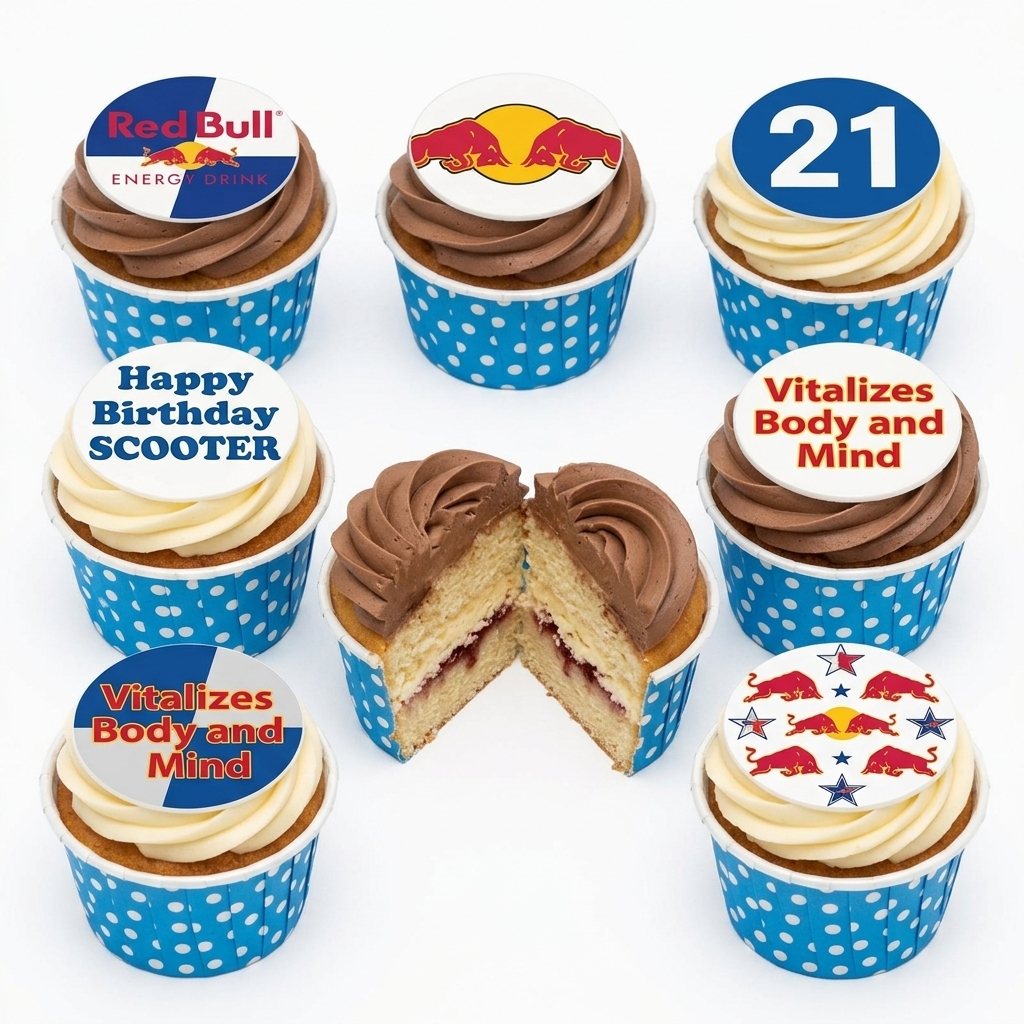 Red Bull Birthday Cupcakes with Custom Age & Message