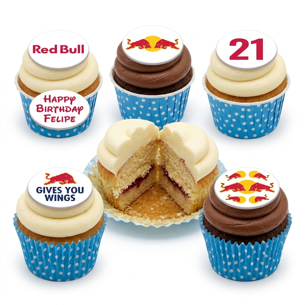 Red Bull Theme Birthday Cupcakes with Custom Age Topper