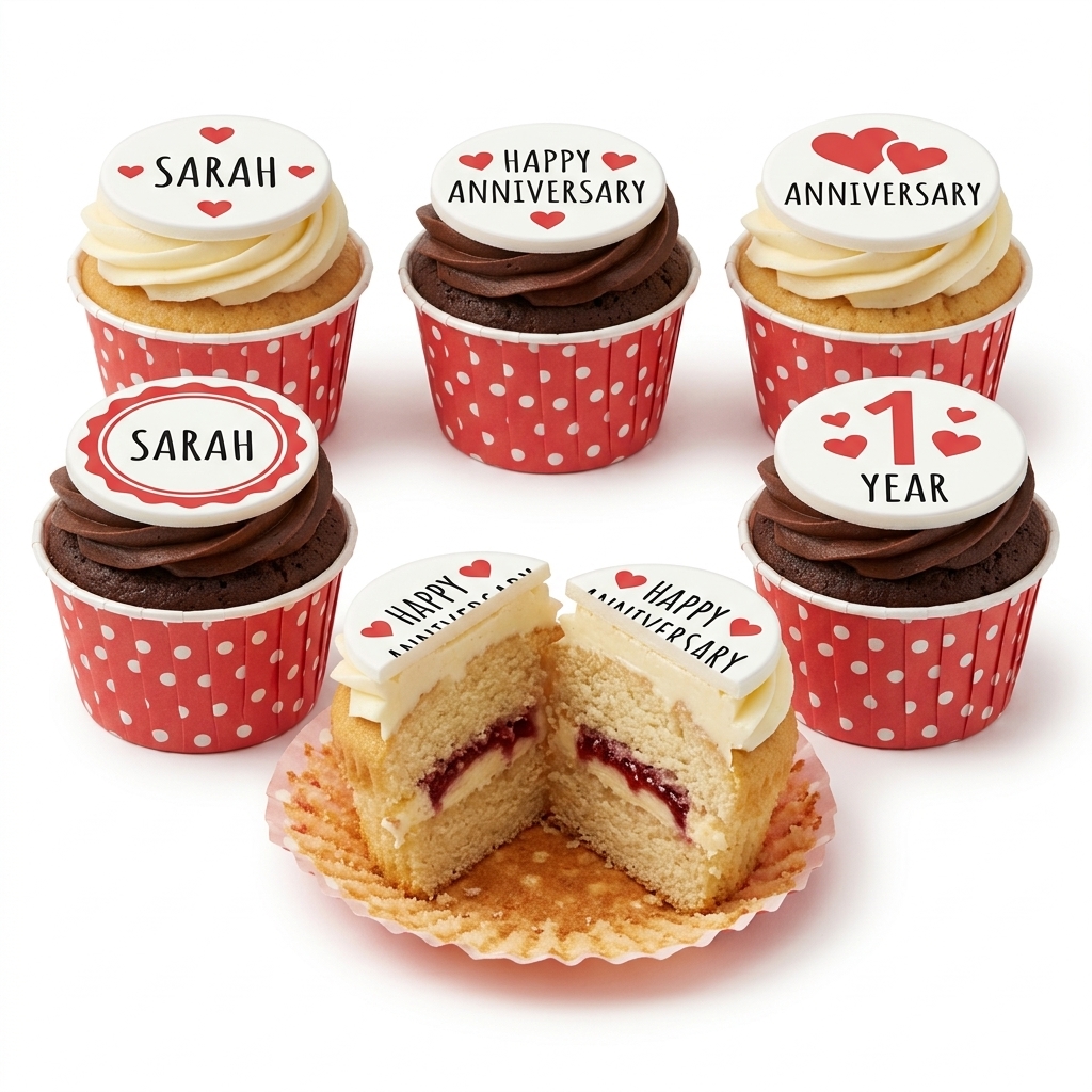 Anniversary Cupcakes with Custom Message Toppers
