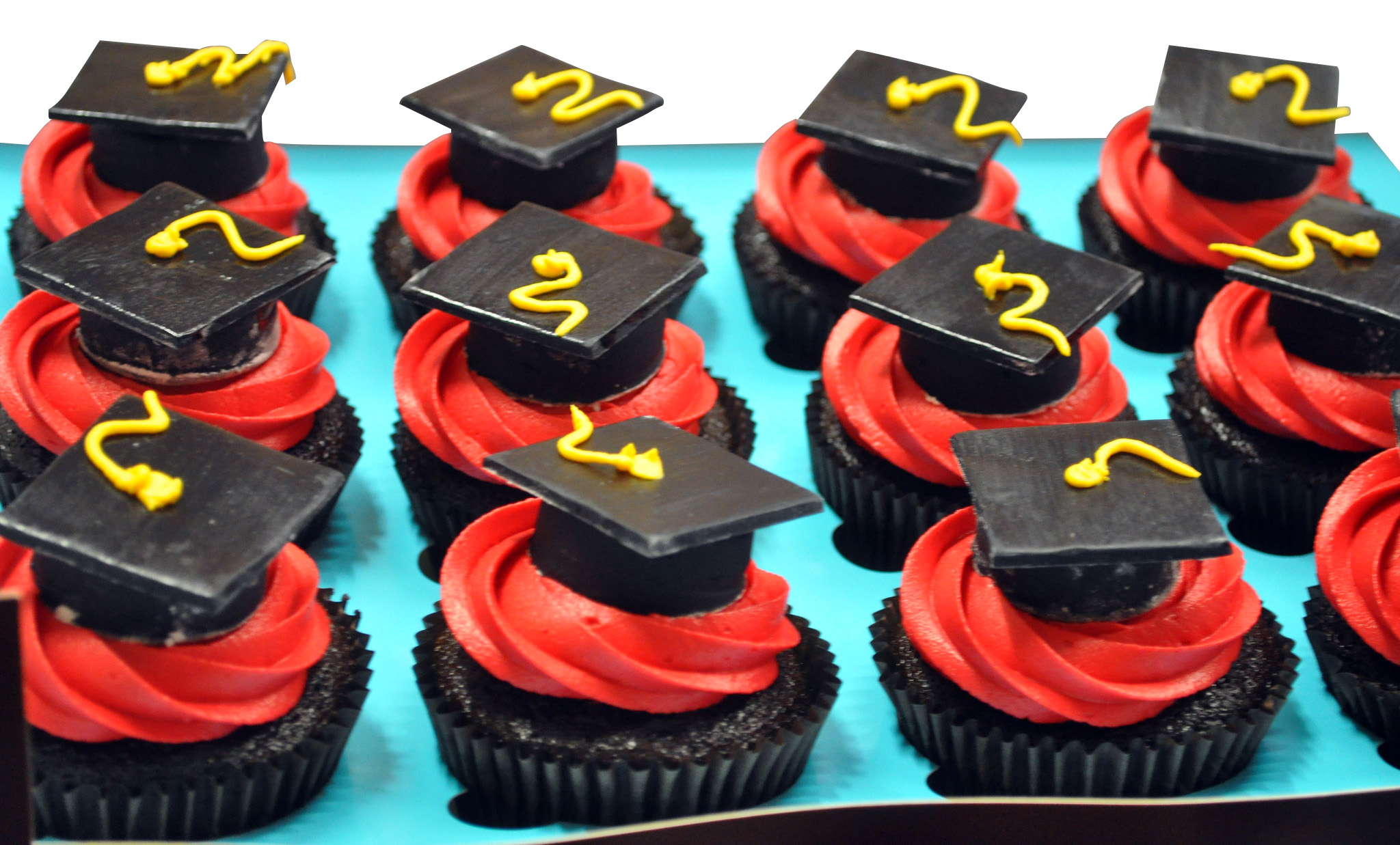 Red Frosting Graduation Theme Cupcakes - Pack of 6