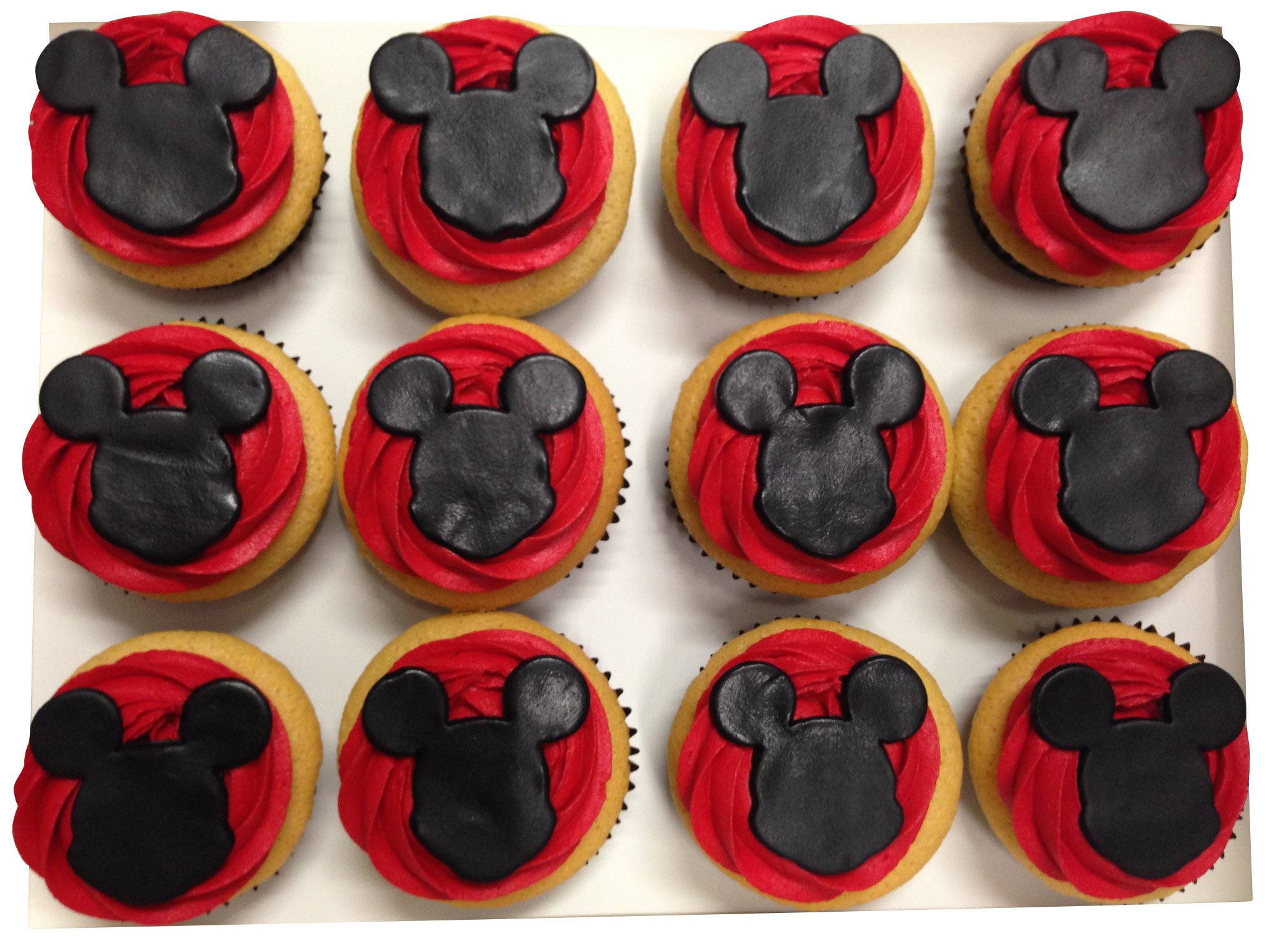 Red Frosting Mickey Mouse Theme Cupcakes  - Pack of 6