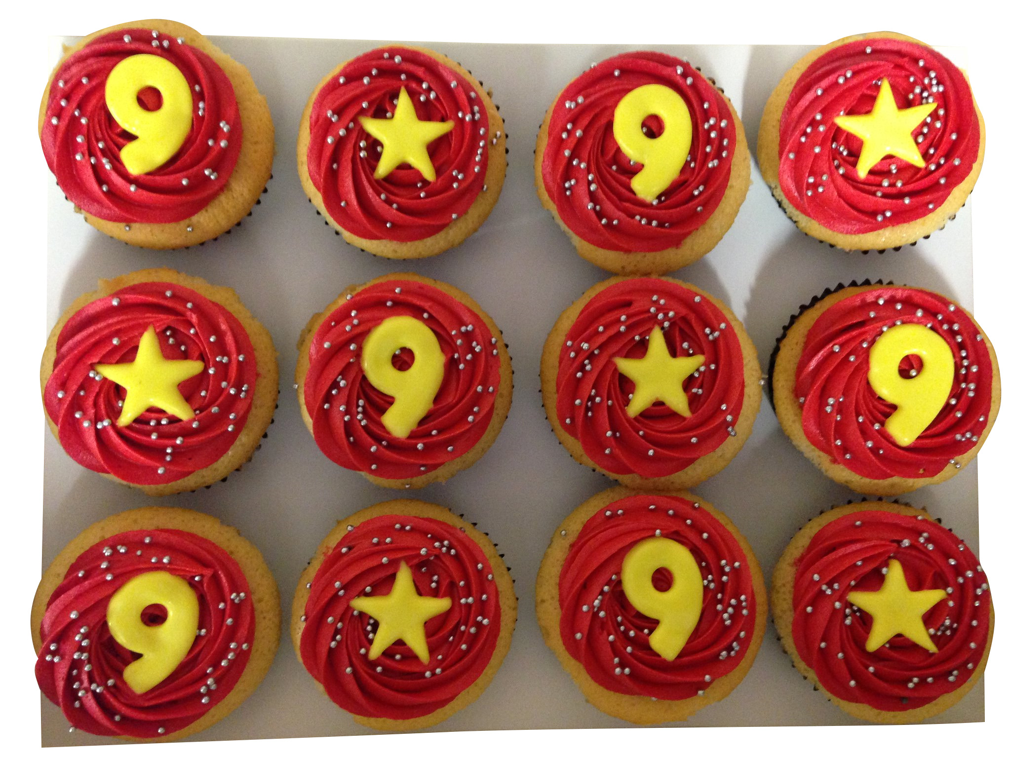Red Frosting Number Theme Cupcakes - Pack of 6