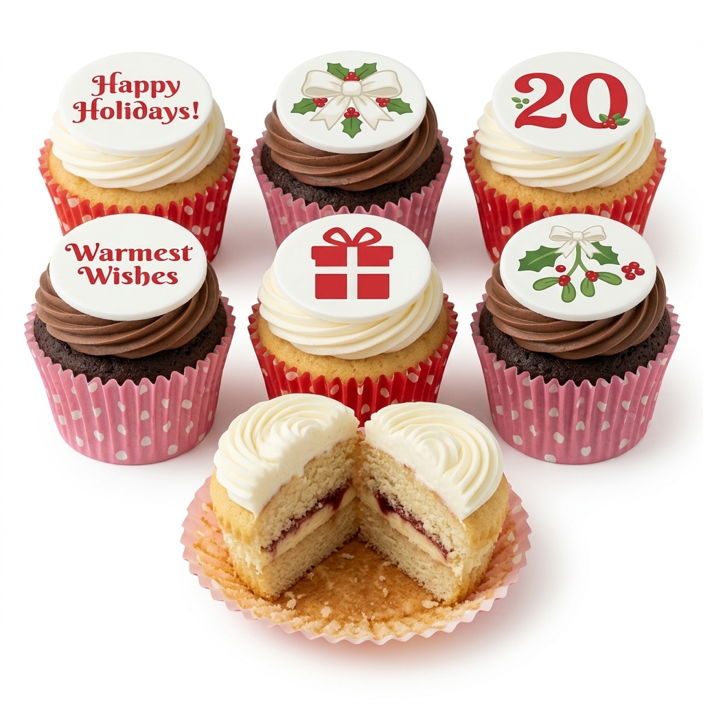 Festive Holly & Mistletoe Christmas Cupcakes