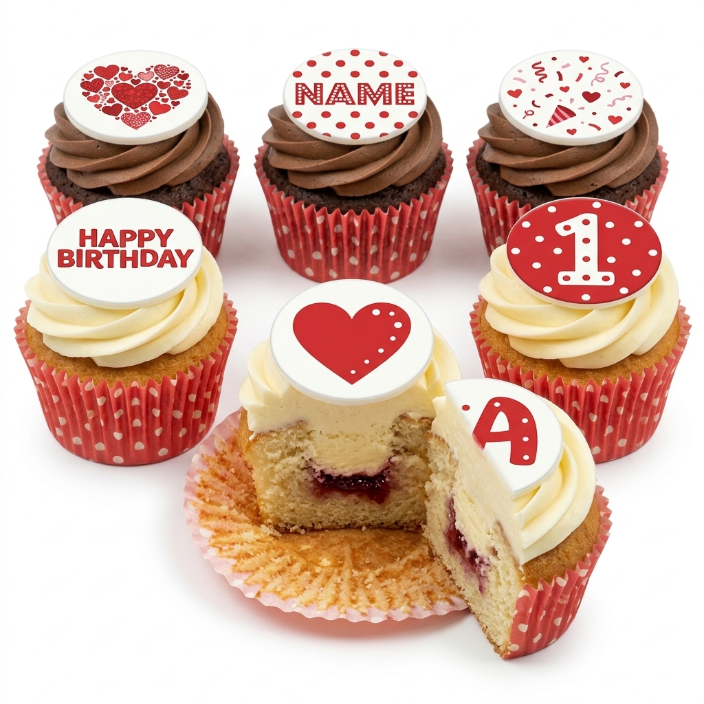 Personalised Heart & Polka Dot Birthday Cupcakes