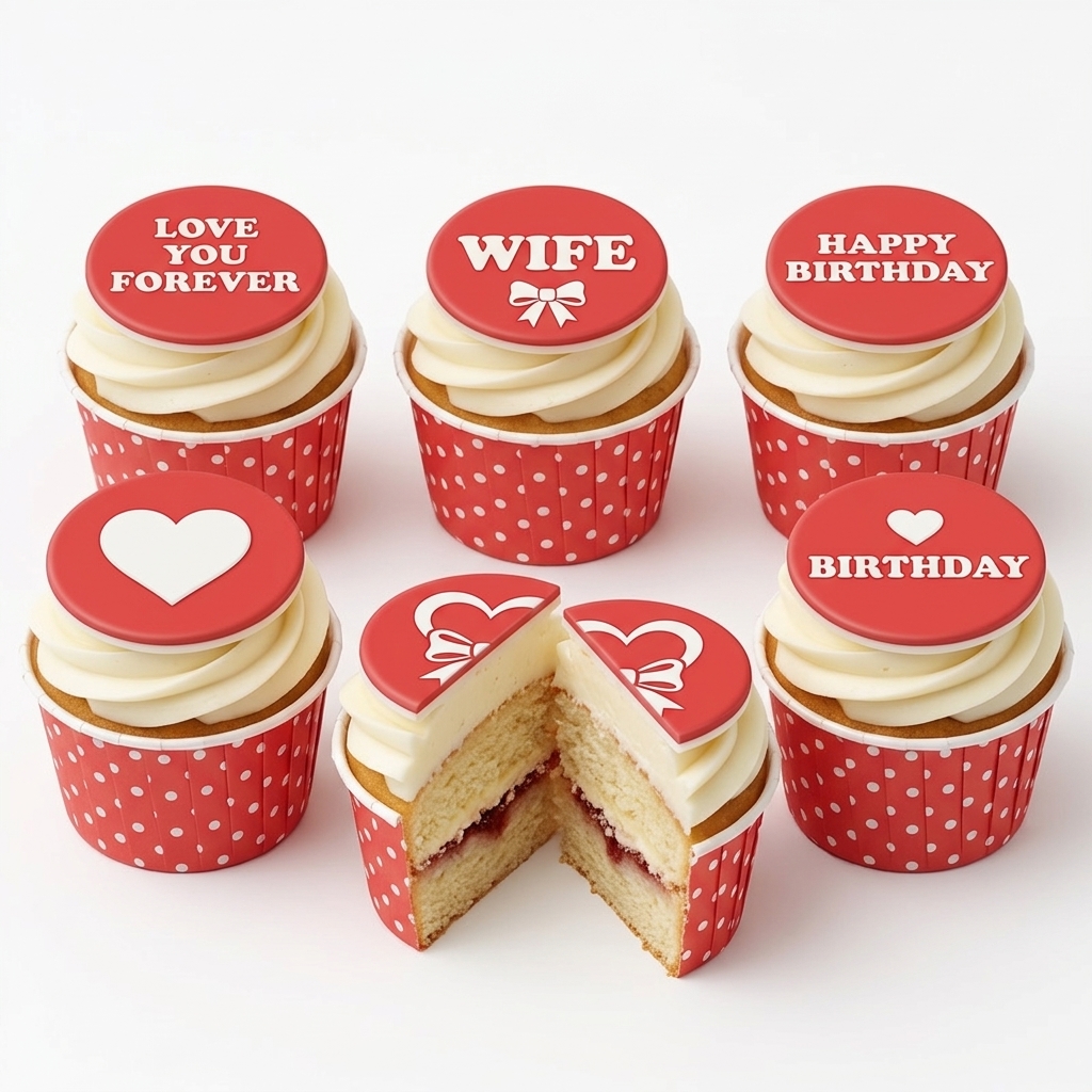 Romantic Red & White Birthday Cupcakes for Her