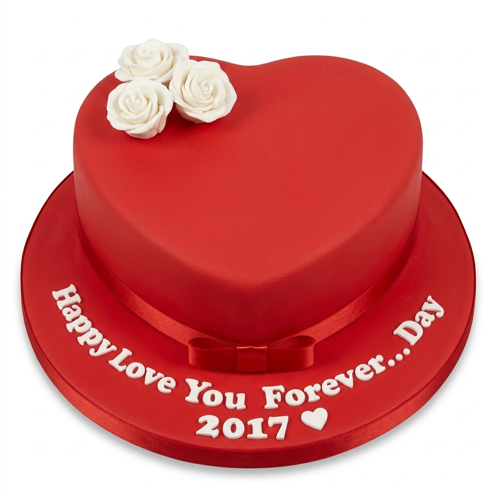 Red Heart Anniversary Cake with White Roses