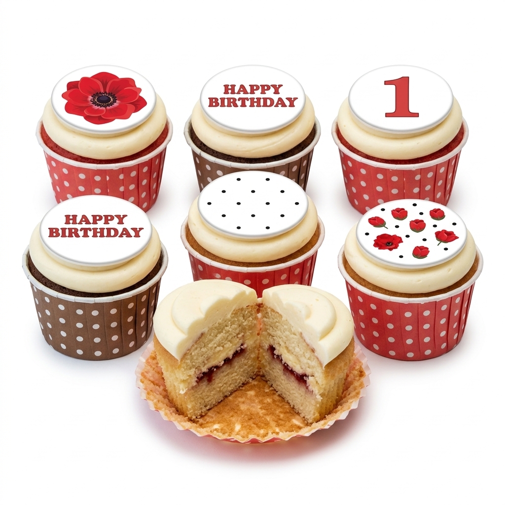 Poppy Floral Birthday Cupcakes with Custom Age Topper