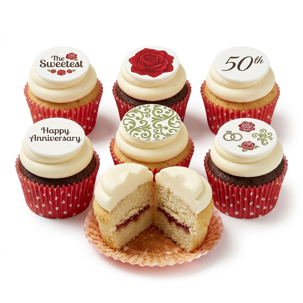 50th Anniversary Rose & Ring Cupcakes