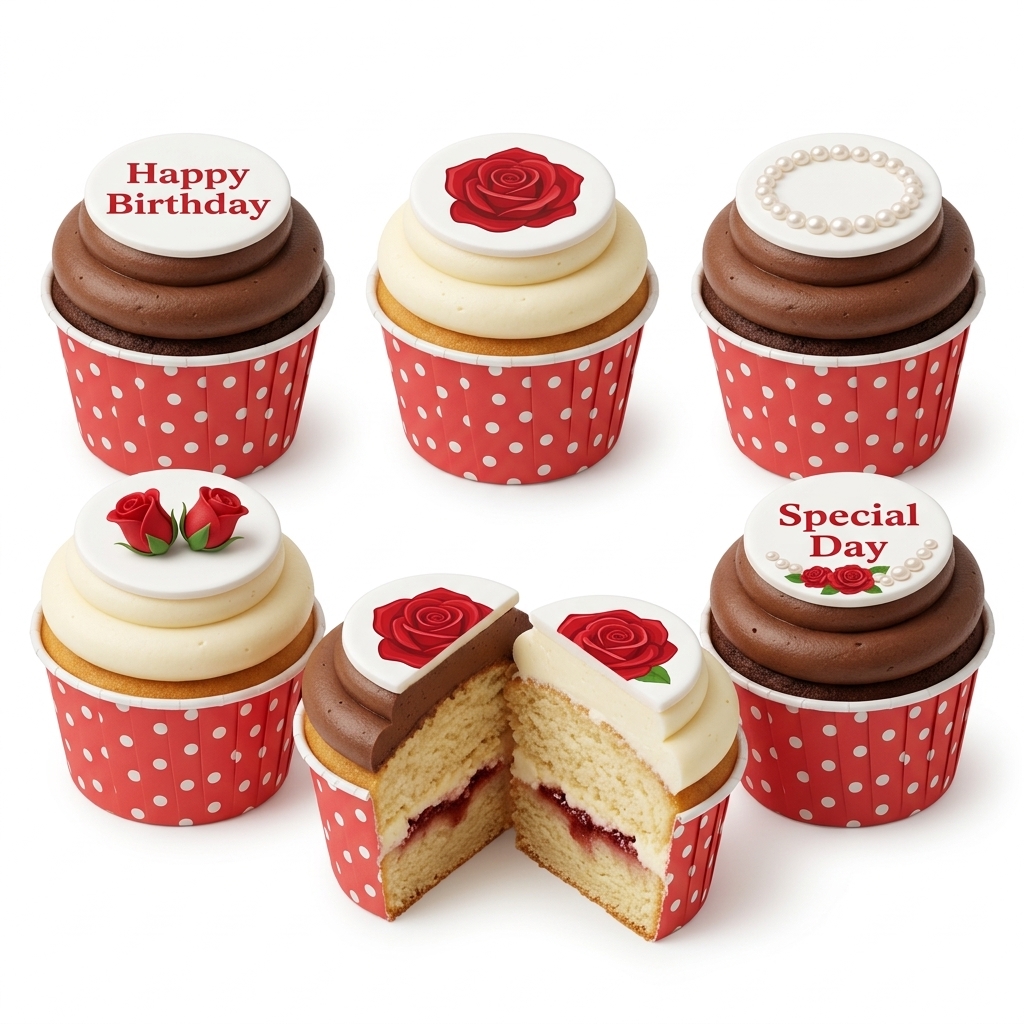 Floral Rose & Pearl Birthday Cupcakes