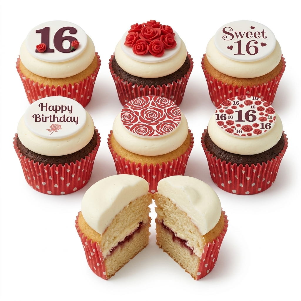 Floral Rose Birthday Cupcakes for Her with Custom Age Topper