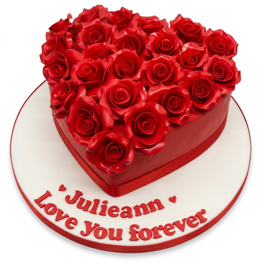 Red Rose Heart Anniversary Cake