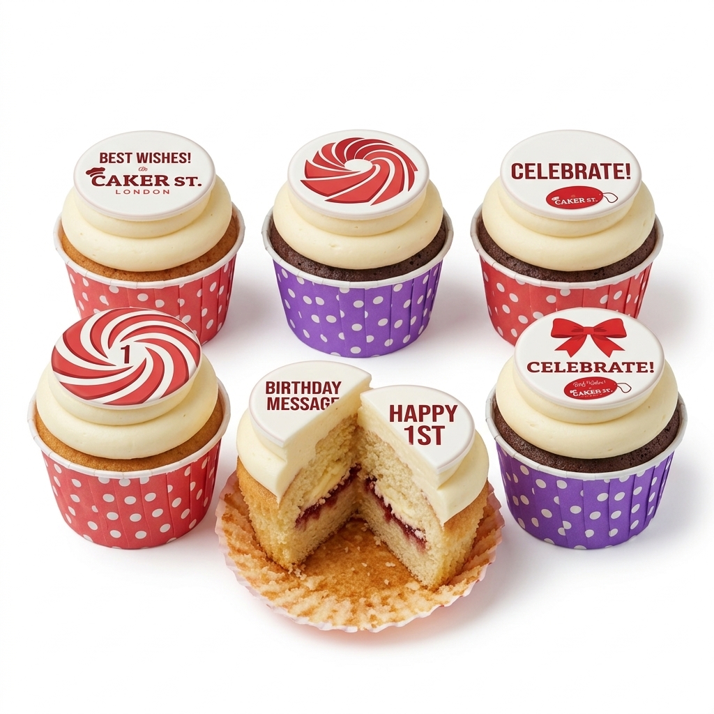 Celebration Birthday Cupcakes with Custom Toppers