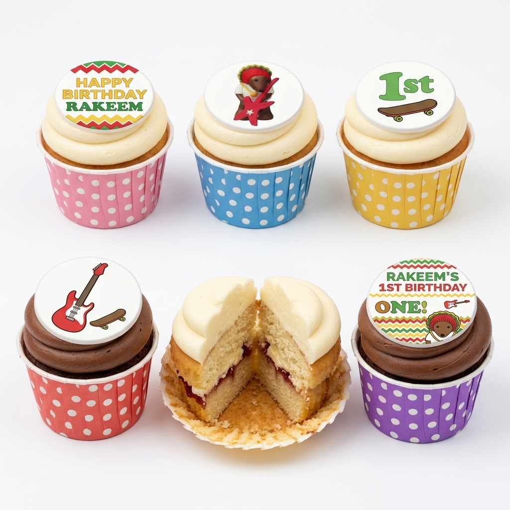 Boys 1st Birthday Music & Skateboard Cupcakes