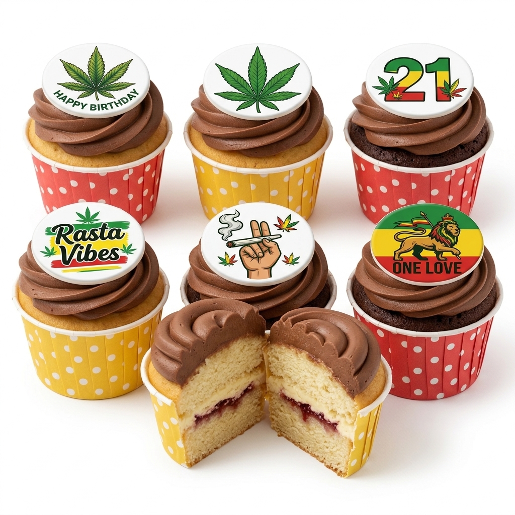 Weed Birthday Cupcakes with Rasta Vibes Toppers