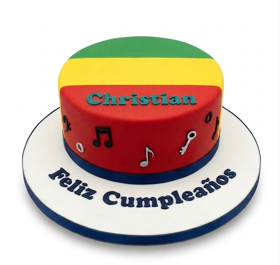 Reggae Music Theme Birthday Cake with Personalised Name