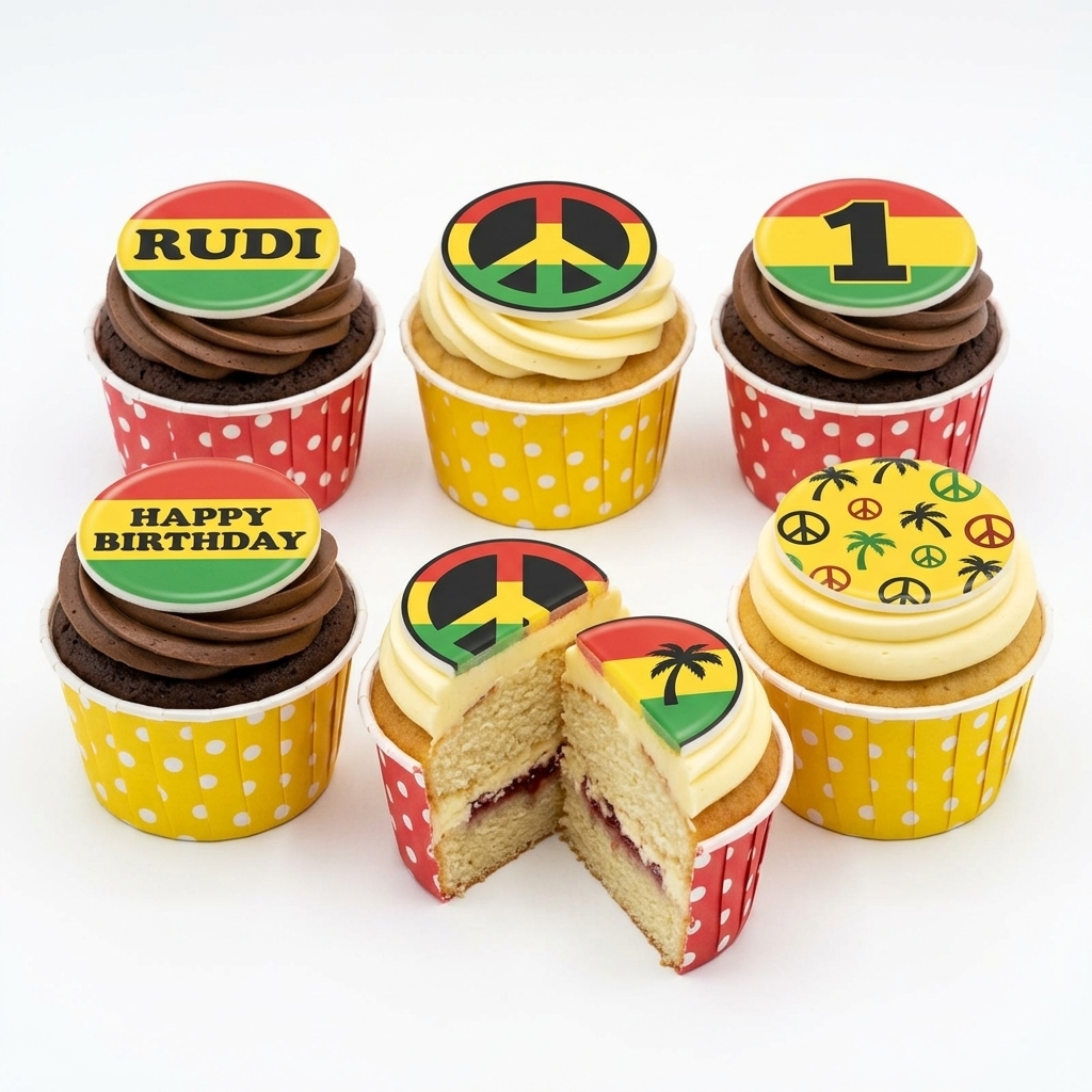 Reggae Birthday Cupcakes with Custom Toppers