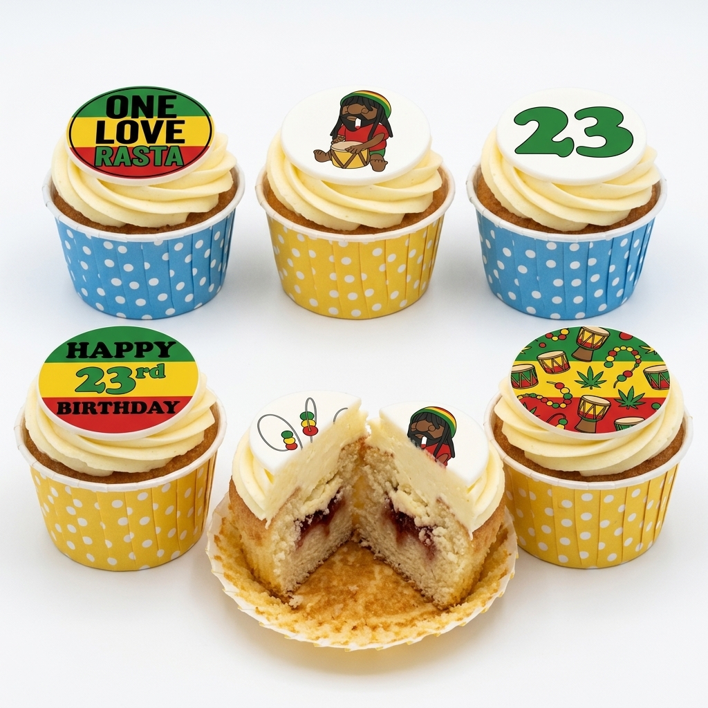 Reggae Theme Birthday Cupcakes with Custom Age Topper