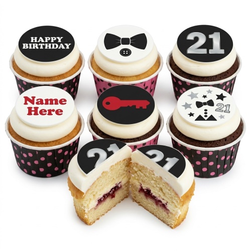 Birthday cupcakes for him with bow tie, key, and custom age toppers.