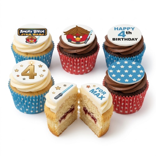 Angry Birds Star Wars themed cupcakes with custom age topper and personalised message