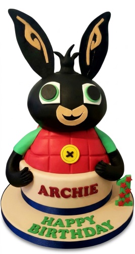 3D Bing Bunny character birthday cake with custom name and age topper