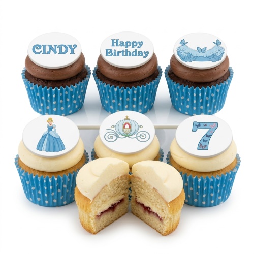 Cinderella princess cupcakes with custom age topper and name example