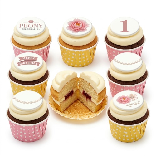 Assorted floral and pearl birthday cupcakes with custom age topper