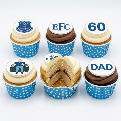 Everton themed birthday cupcakes with custom age and personalised messages