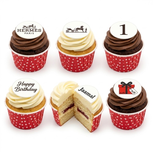 Hermes inspired birthday cupcakes with custom age topper and personalised message