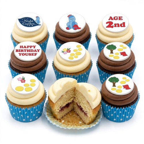 In the Night Garden cupcakes with Igglepiggle, custom age and personalised name toppers