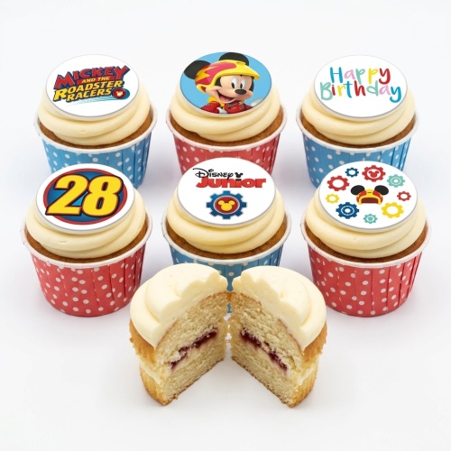 Mickey Mouse and Disney Junior themed cupcakes with custom age and Happy Birthday toppers.