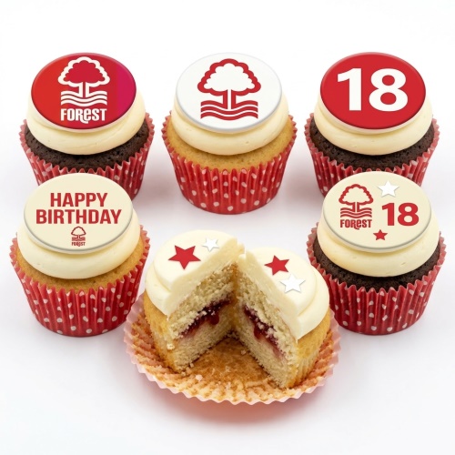 Nottingham Forest football club birthday cupcakes with custom age and Happy Birthday message