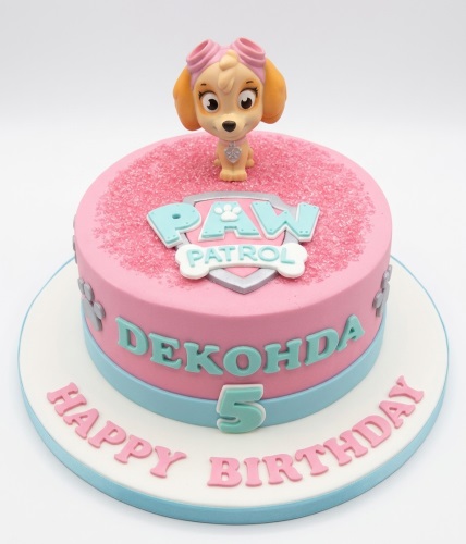 Pink Paw Patrol Skye birthday cake with custom age and name