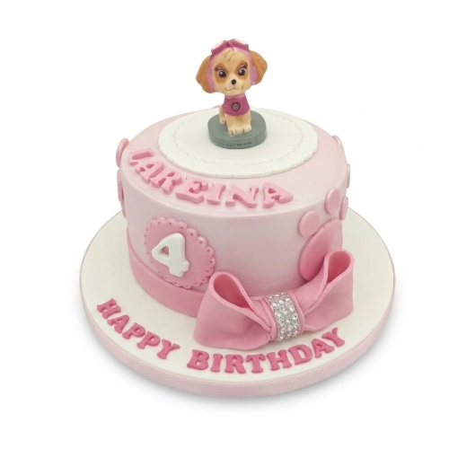 Pink Paw Patrol Skye birthday cake with a custom age and name.