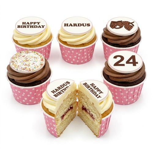 Assorted rugby themed birthday cupcakes with custom age topper and personalised messages.