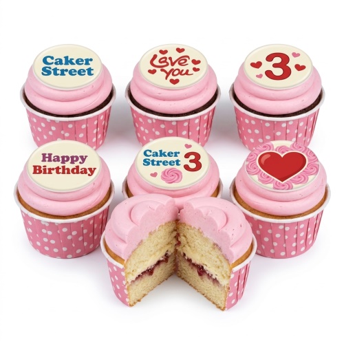 Pink cupcakes with heart, "Happy Birthday", "Love You", and number 3 toppers