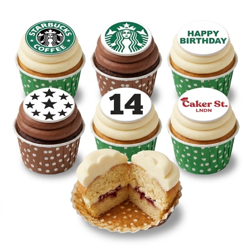 Starbucks logo birthday cupcakes with stars and custom age topper
