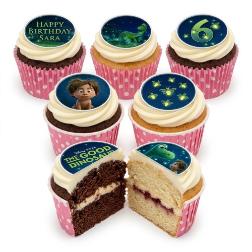 The Good Dinosaur cupcakes with Arlo, Spot, fireflies, and custom age topper