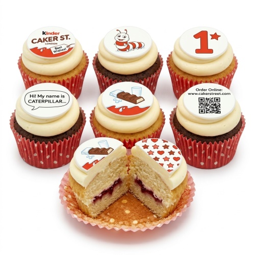 Kids birthday cupcakes with caterpillar and Kinder chocolate toppers