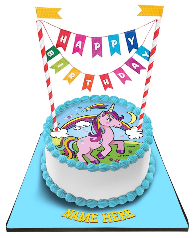Unicorn Cake With Happy Birthday Bunting