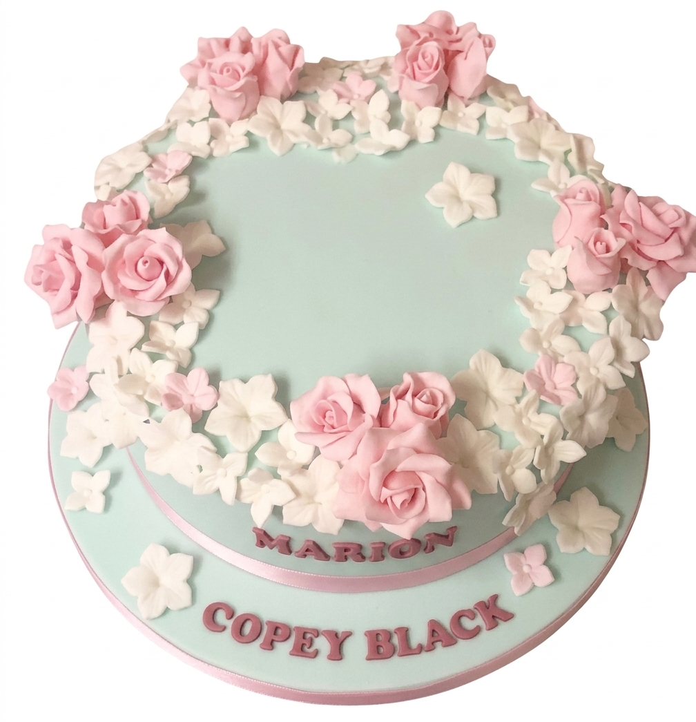 Floral Birthday Cake for Her with Personalised Name