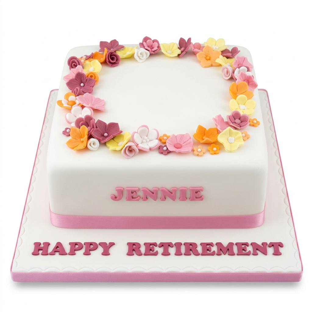 Elegant Floral Retirement Cake with Personalised Name