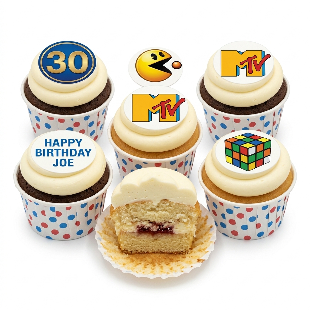 Retro Birthday Cupcakes with Custom Age Topper